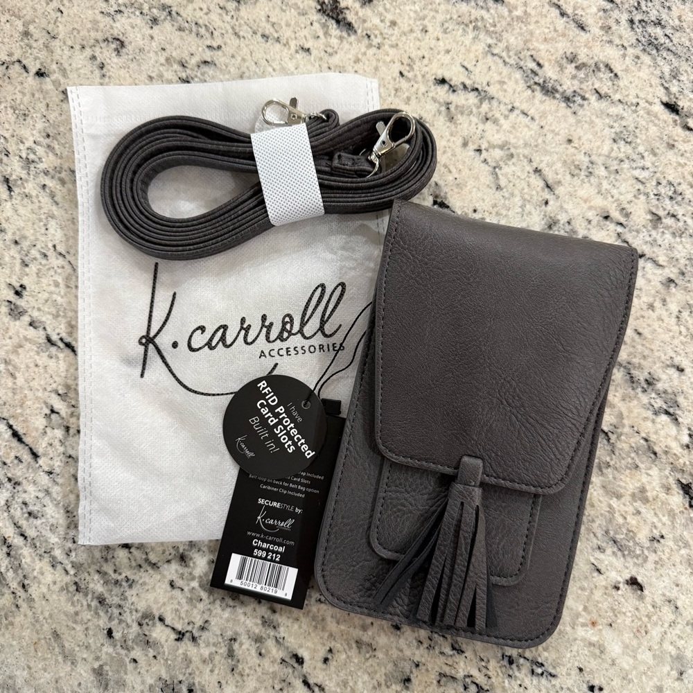 NWT K Carroll RFID Crossbody Bag | Charcoal